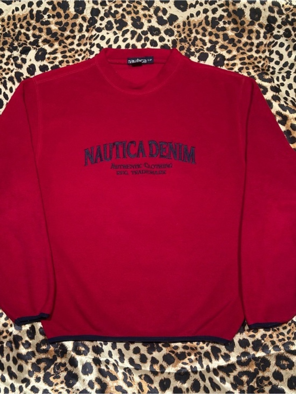 Vintage 90s Nautica Denim Red Fleece Sweatshirt
